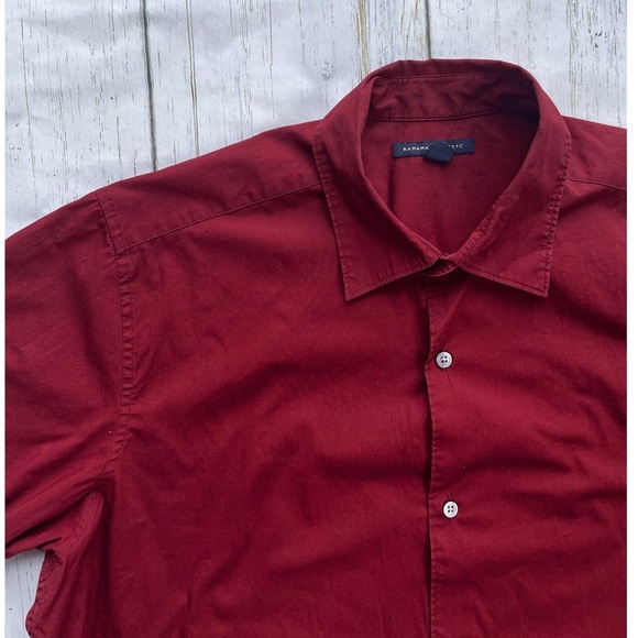 Banana Republic Men’s Stretch Button-down Burgundy Shortsleeve Collared Shirt XL - Picture 3 of 4
